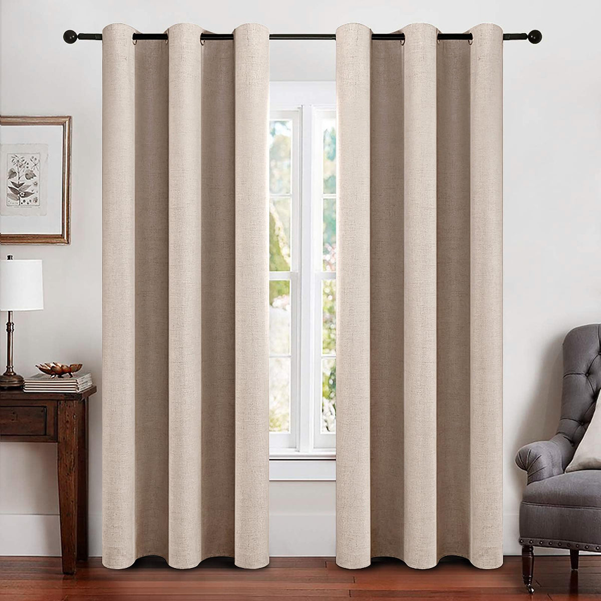 MIULEE 100% Blackout Linen Curtains for Bedroom 52x84 Inches Natural Beige