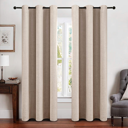 MIULEE 100% Blackout Linen Curtains for Bedroom 52x84 Inches Natural Beige