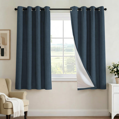 H.VERSAILTEX 100% Blackout Curtains for Bedroom 84 Inches Long Grommet Linen Face Full Light Blocking Curtain Drapes for Living Room Thermal Linen Look Curtains 2 Panels Set, 52" W x 84" L, Navy