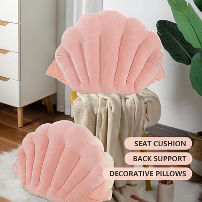 HOMBYS Shell Shaped Seat Cushion with Backrest, Cute Gaming Chair Cushion, Openable Shell Pillow, Throw Pillow & Decorative Pillow for Bed, Couch & Sofa, Ocean Theme Seashell Home Decor, (Pink)