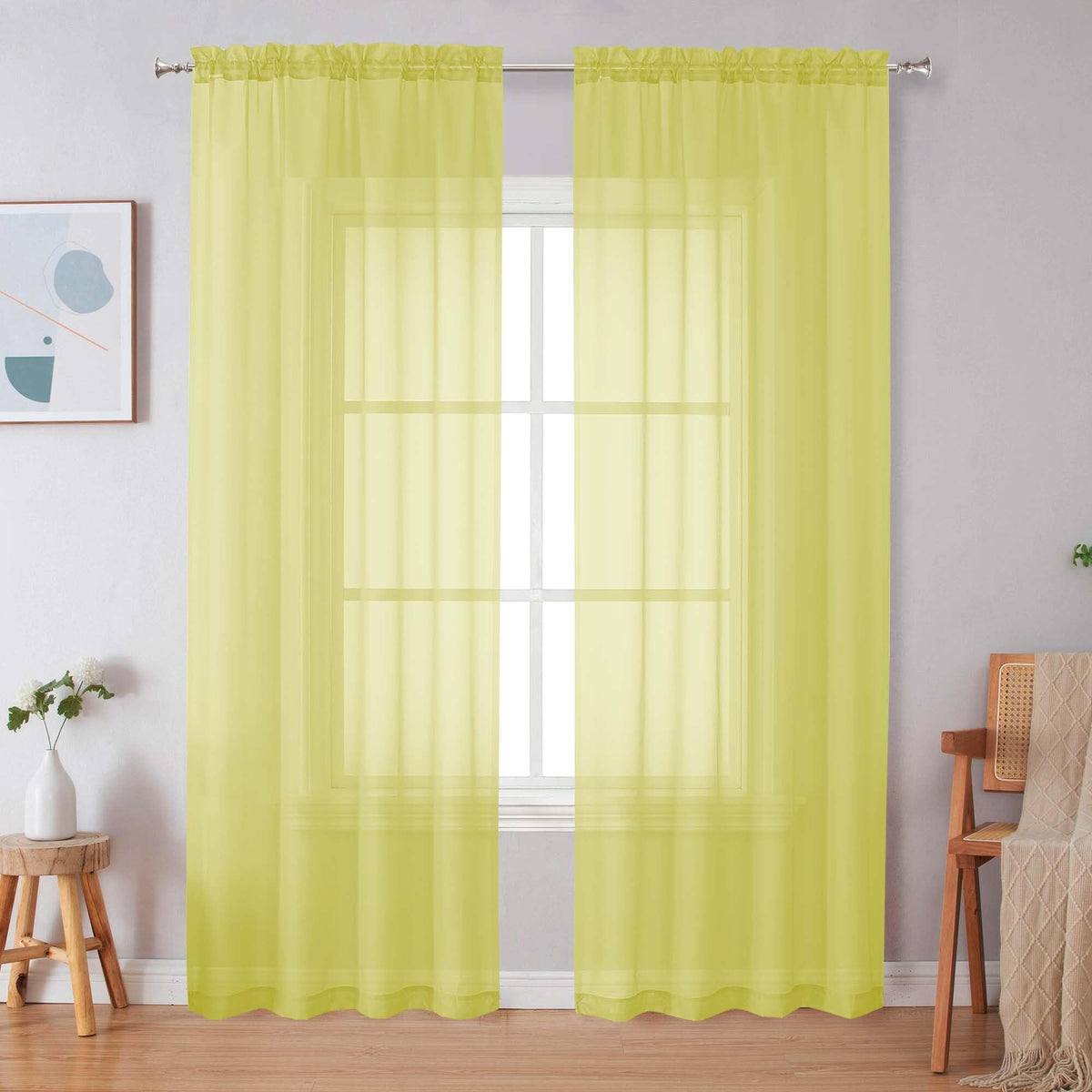 Simplebrand Black Sheer Curtains 84 Inches Long 2 Panels for Living Room