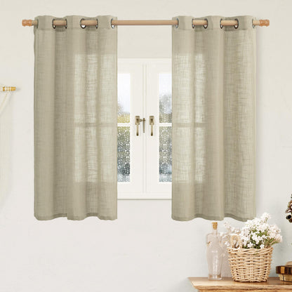 LAMIT Cream Ivory Linen Semi Sheer Curtains 84 inch Length for Bedroom