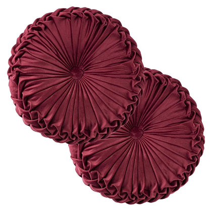 Teieas Round Throw Pillow Velvet Pleated Round Pillow Cushion Light Blue