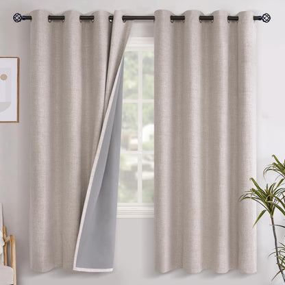YoungsTex Linen Blackout Curtains 63 Inch Length Bedroom Beige Darkening