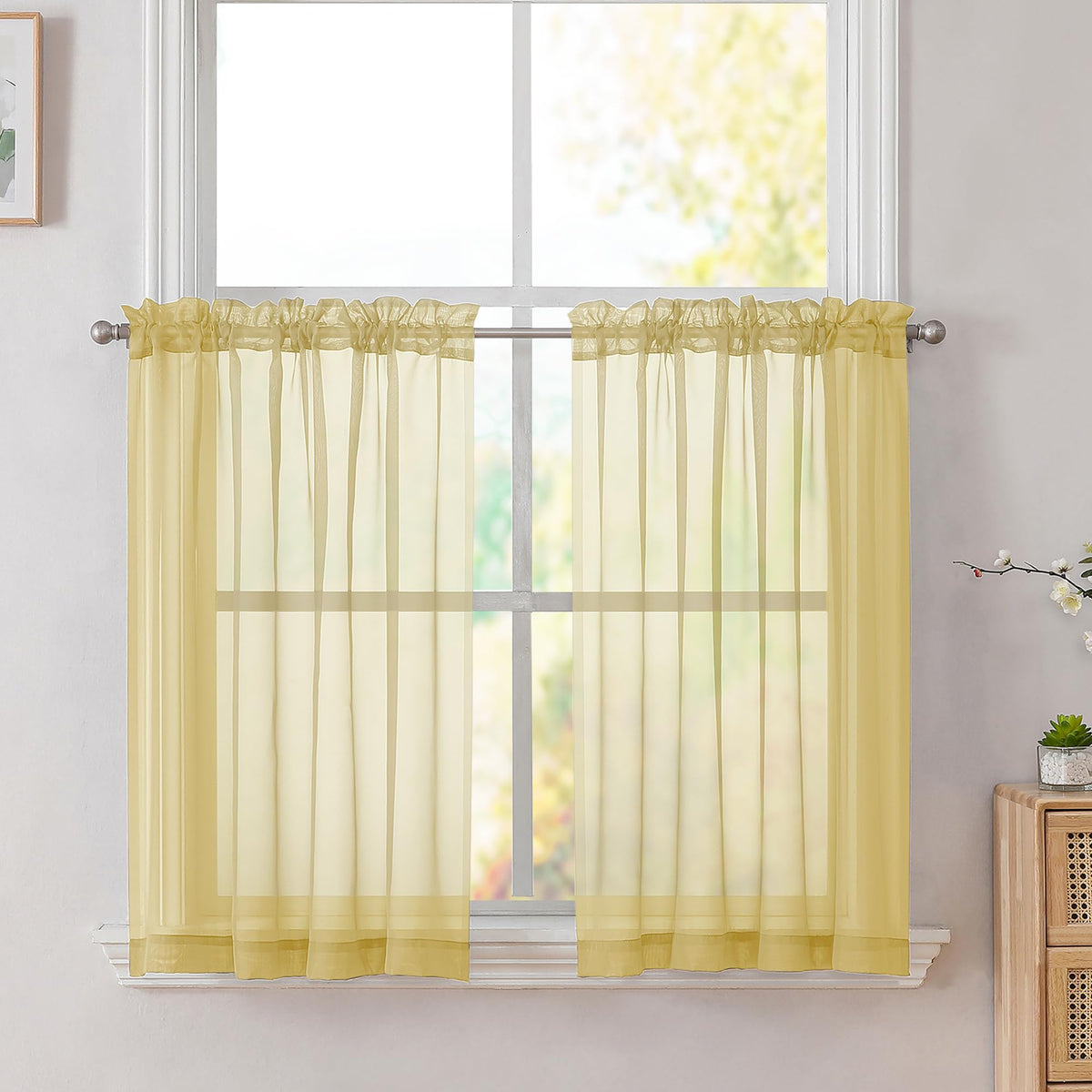 Simplebrand Black Sheer Curtains 84 Inches Long 2 Panels for Living Room