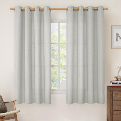 LAMIT Cream Ivory Linen Semi Sheer Curtains 84 inch Length for Bedroom
