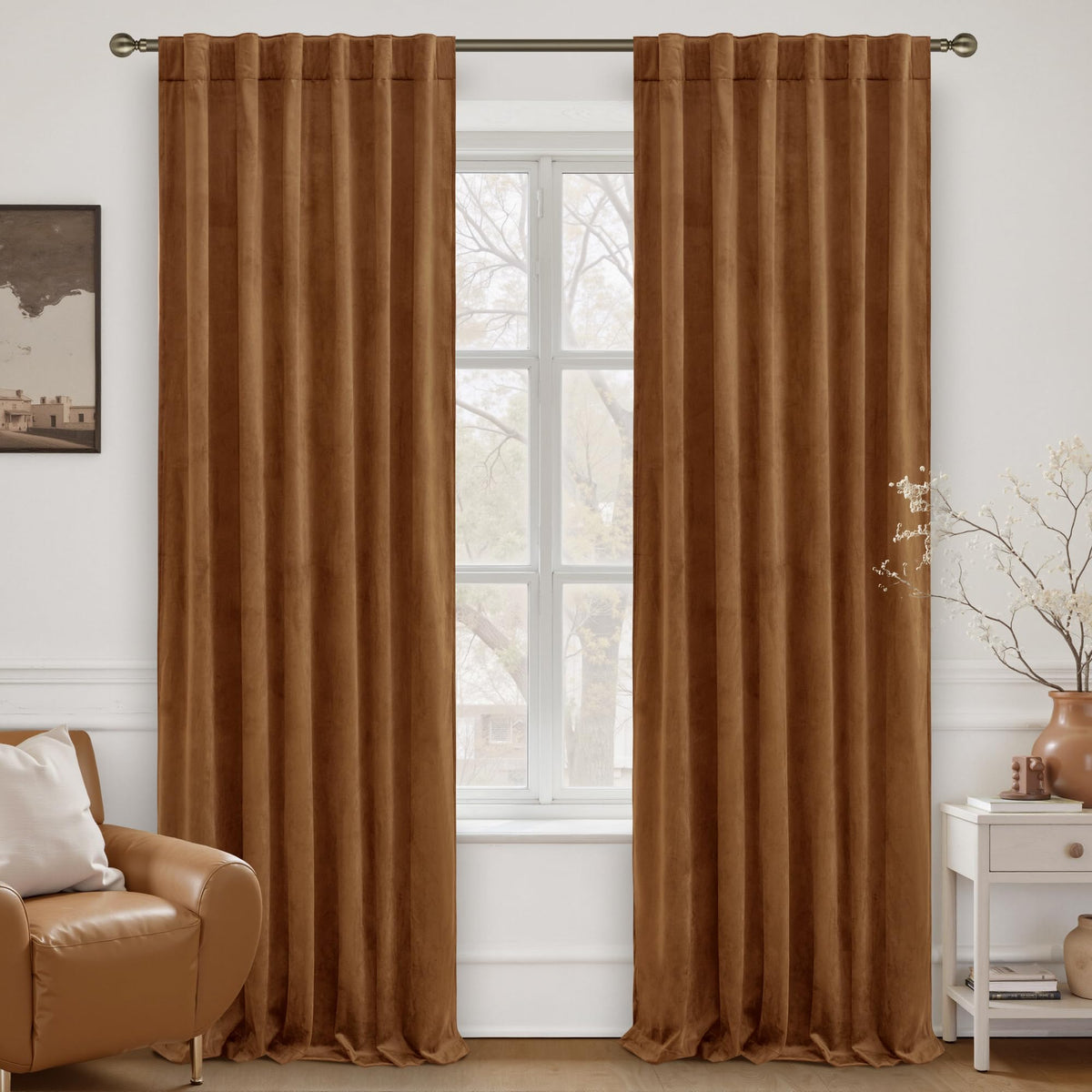 LAMIT Olive Green Velvet Curtains 84 Inch Length for Living Room, 2 Panels