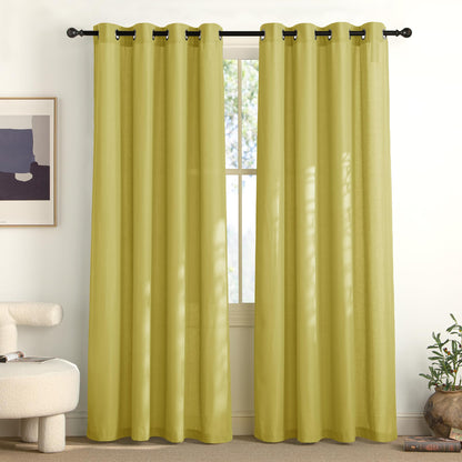 NICETOWN Natural Linen Curtains 84 inch Long 2 Panels Set, Grommet Top Thick Linen Burlap Semi Sheer Vertical Drapes Privacy Assured with Light Filtering for Bedroom/Living Room, W55 x L84