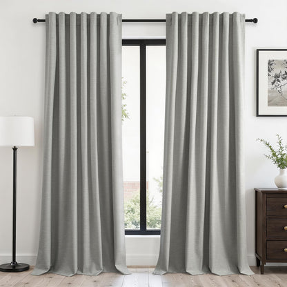 Topfinel Cream Ivory Blackout Curtains & Drapes 84 Inch Length, Beige Pinch Pleat Full Blackout Flax Linen Tab Top Soundproof Curtains with Hooks Rings for Bedroom Living Room Track 2 Panels Set