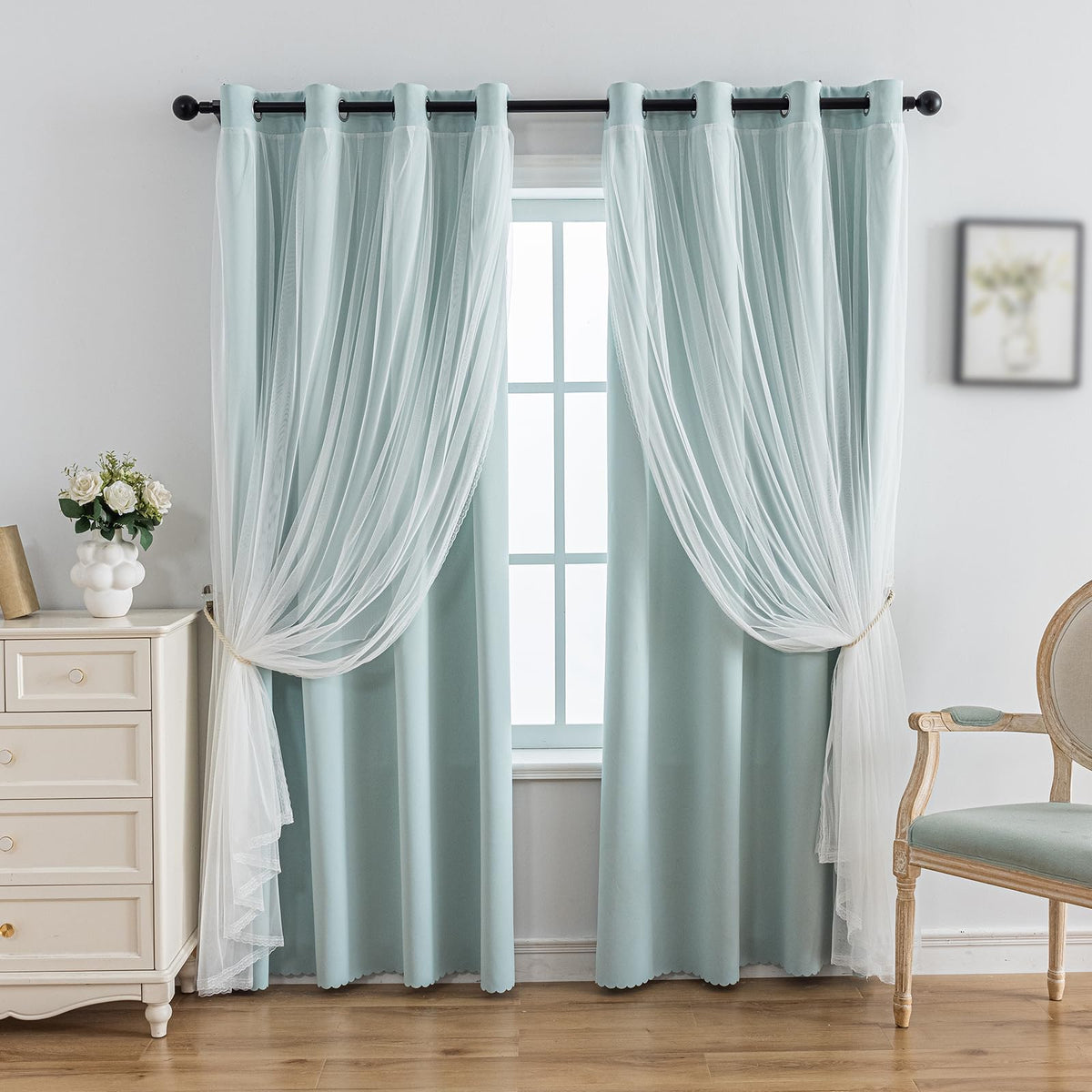 Anytime Double Layer Blackout Curtains 2 Panels，52Wx84L，Greyish White