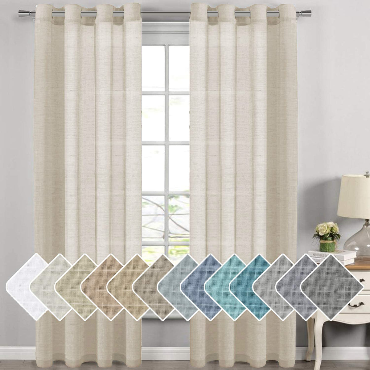 H.VERSAILTEX Natural Linen Sheer Curtains 84" 2 Panels Grommet