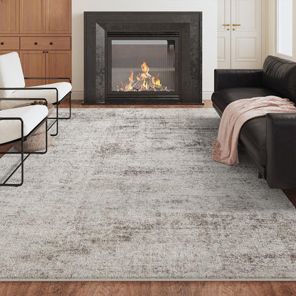 8x10 Pink Gray Washable Area Rug for Living Room, Vintage Print