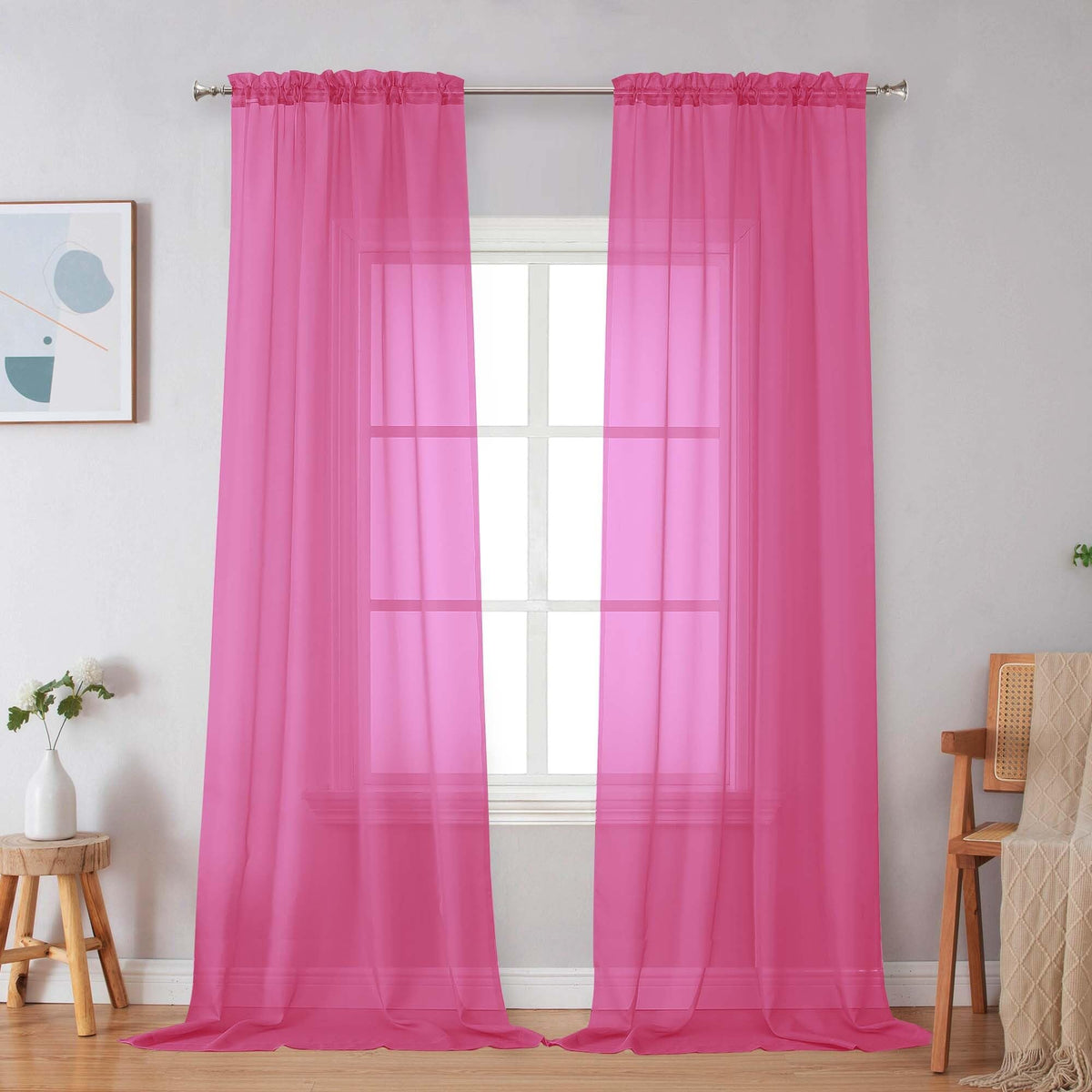 Simplebrand Black Sheer Curtains 84 Inches Long 2 Panels for Living Room