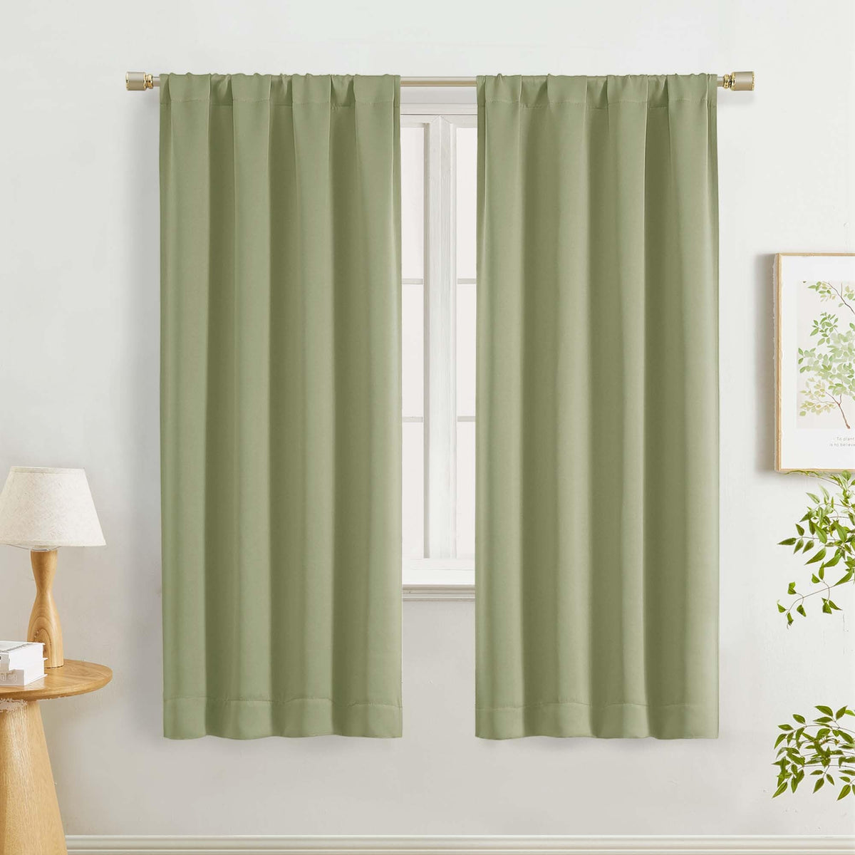 Lecloud Sage Green Room Darkening Curtains 54 Inch Length 2 Panels, Window Curtains for Bedroom, Energy Thermal Insulating Rod Pocket Curtain Drapes for Small Window, 40" W x 54" L
