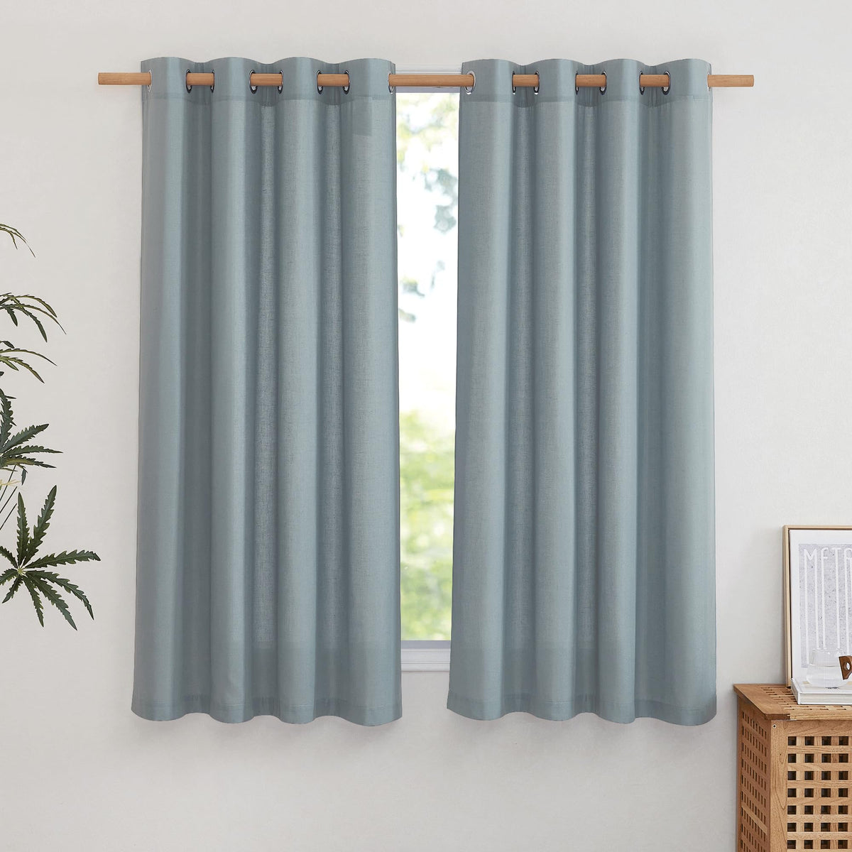 NICETOWN Natural Linen Curtains 84 inch Long 2 Panels Set, Grommet Top Thick Linen Burlap Semi Sheer Vertical Drapes Privacy Assured with Light Filtering for Bedroom/Living Room, W55 x L84