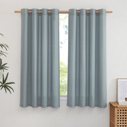 NICETOWN Natural Linen Curtains 84 inch Long 2 Panels Set, Grommet Top Thick Linen Burlap Semi Sheer Vertical Drapes Privacy Assured with Light Filtering for Bedroom/Living Room, W55 x L84