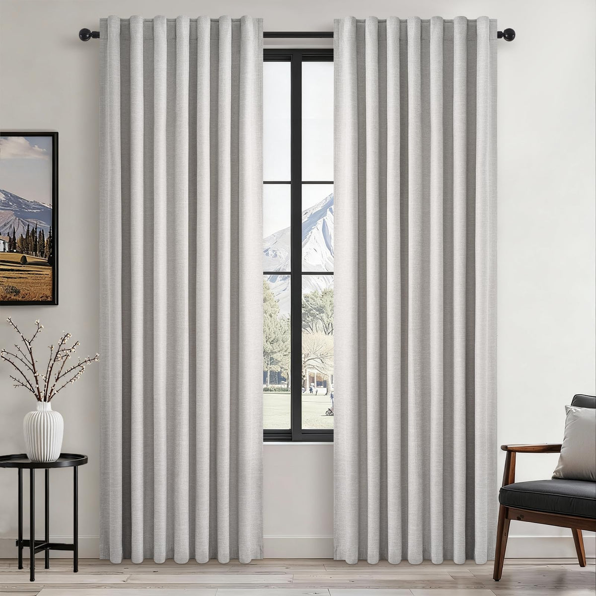 Topfinel Cream Ivory Blackout Curtains & Drapes 84 Inch Length, Beige Pinch Pleat Full Blackout Flax Linen Tab Top Soundproof Curtains with Hooks Rings for Bedroom Living Room Track 2 Panels Set