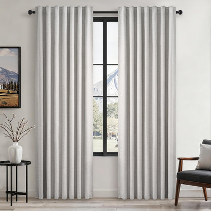 Topfinel Cream Ivory Blackout Curtains & Drapes 84 Inch Length, Beige Pinch Pleat Full Blackout Flax Linen Tab Top Soundproof Curtains with Hooks Rings for Bedroom Living Room Track 2 Panels Set