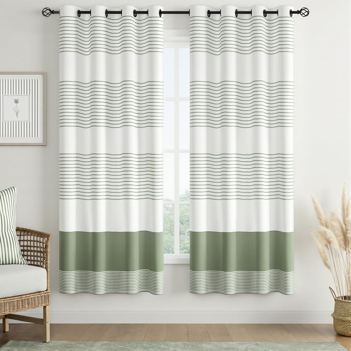 Boho Floral 100% Blackout Curtains 84 Inch 2 Panels Linen Texture