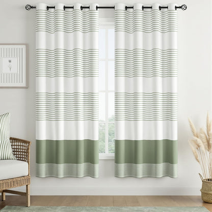 Boho Floral 100% Blackout Curtains 84 Inch 2 Panels Linen Texture