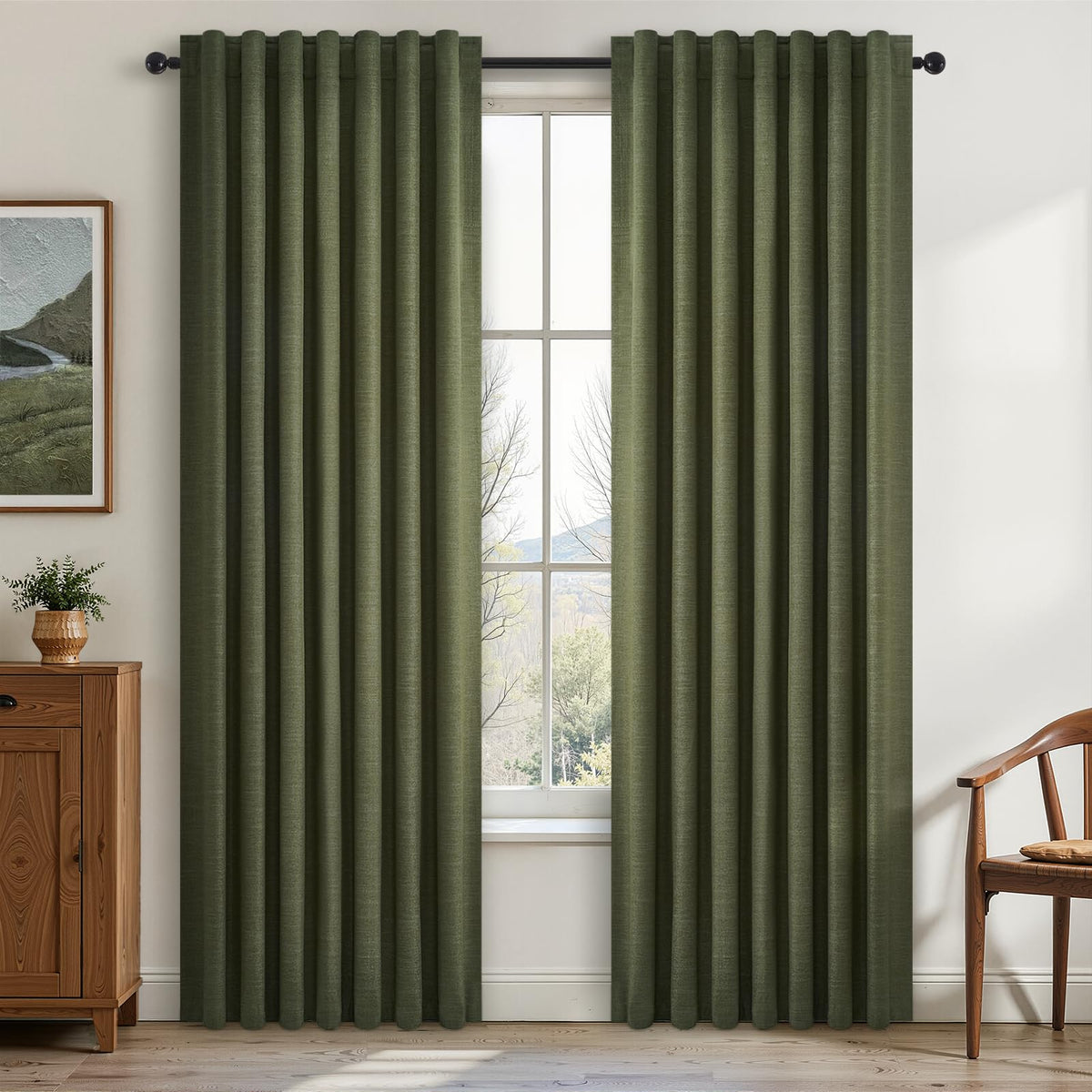 Topfinel Cream Ivory Blackout Curtains & Drapes 84 Inch Length, Beige Pinch Pleat Full Blackout Flax Linen Tab Top Soundproof Curtains with Hooks Rings for Bedroom Living Room Track 2 Panels Set