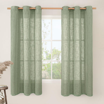 LAMIT Cream Ivory Linen Semi Sheer Curtains 84 inch Length for Bedroom