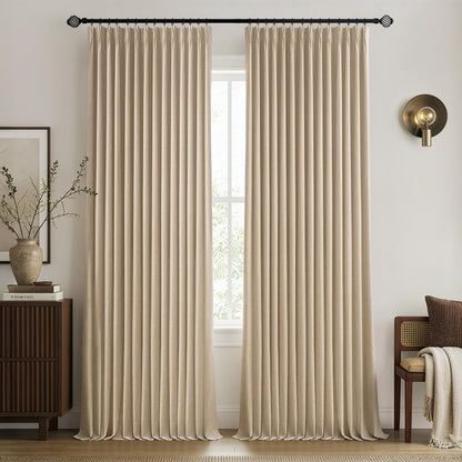 MIULEE Natural Pinch Pleated 100% Blackout Linen Curtains 40x84 Inches
