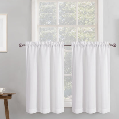 Chyhomenyc White Curtains 45 Inch Length 2 Panels, Faux Linen Textured
