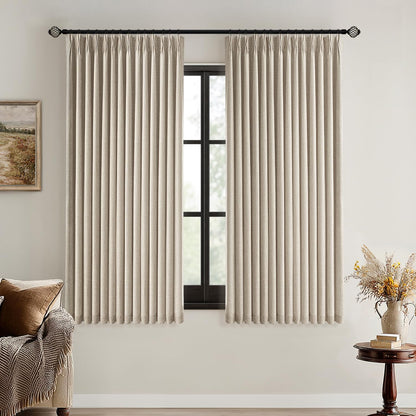 MIULEE Natural Pinch Pleated 100% Blackout Linen Curtains 40x84 Inches