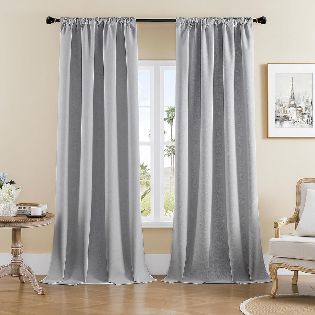 Joydeco Blackout Curtains for Bedroom, Black out curtains 96 inch long 2 Panels, Long Black Drapes with Rod Pocket Back Tab, Room Darkening Noise Reducing & Wrinkle-Free Drapes for Living Room Windows