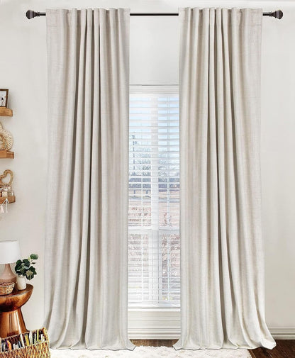 Linen Total Blackout Curtains for Bedroom Living Room 84 Inch, Cream