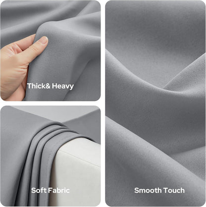 HOMEIDEAS Blackout Curtains for Bedroom 52 X 84 Inch Long 2 Panels Set Light Grey/Gray Room Darkening Curtains/Drapes, Soundproof Thermal Grommet Window Curtains for Living Room