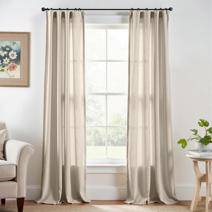 jinchan Linen Curtains Light Filtering Back Tab 50x96 Inch 2 Panels Beige