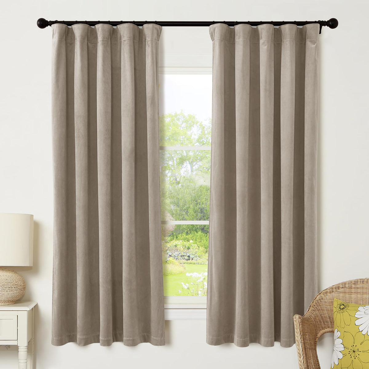 RYB HOME Sage Green Velvet Curtains 84 inches for Bedroom Living Room