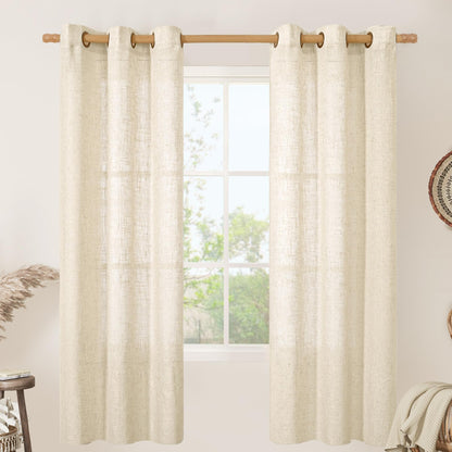 LAMIT Cream Ivory Linen Semi Sheer Curtains 84 inch Length for Bedroom
