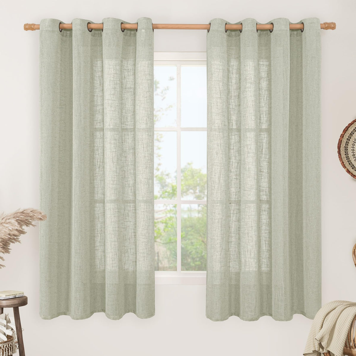 LAMIT Cream Ivory Linen Semi Sheer Curtains 84 inch Length for Bedroom
