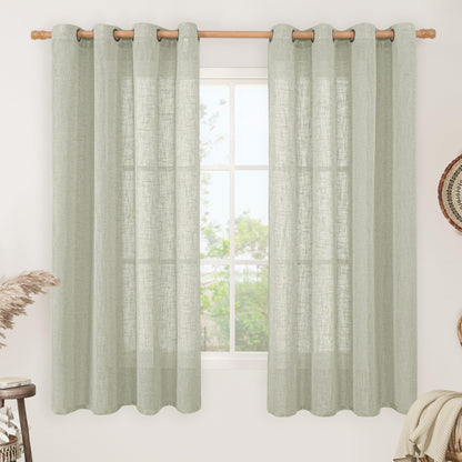 LAMIT Cream Ivory Linen Semi Sheer Curtains 84 inch Length for Bedroom