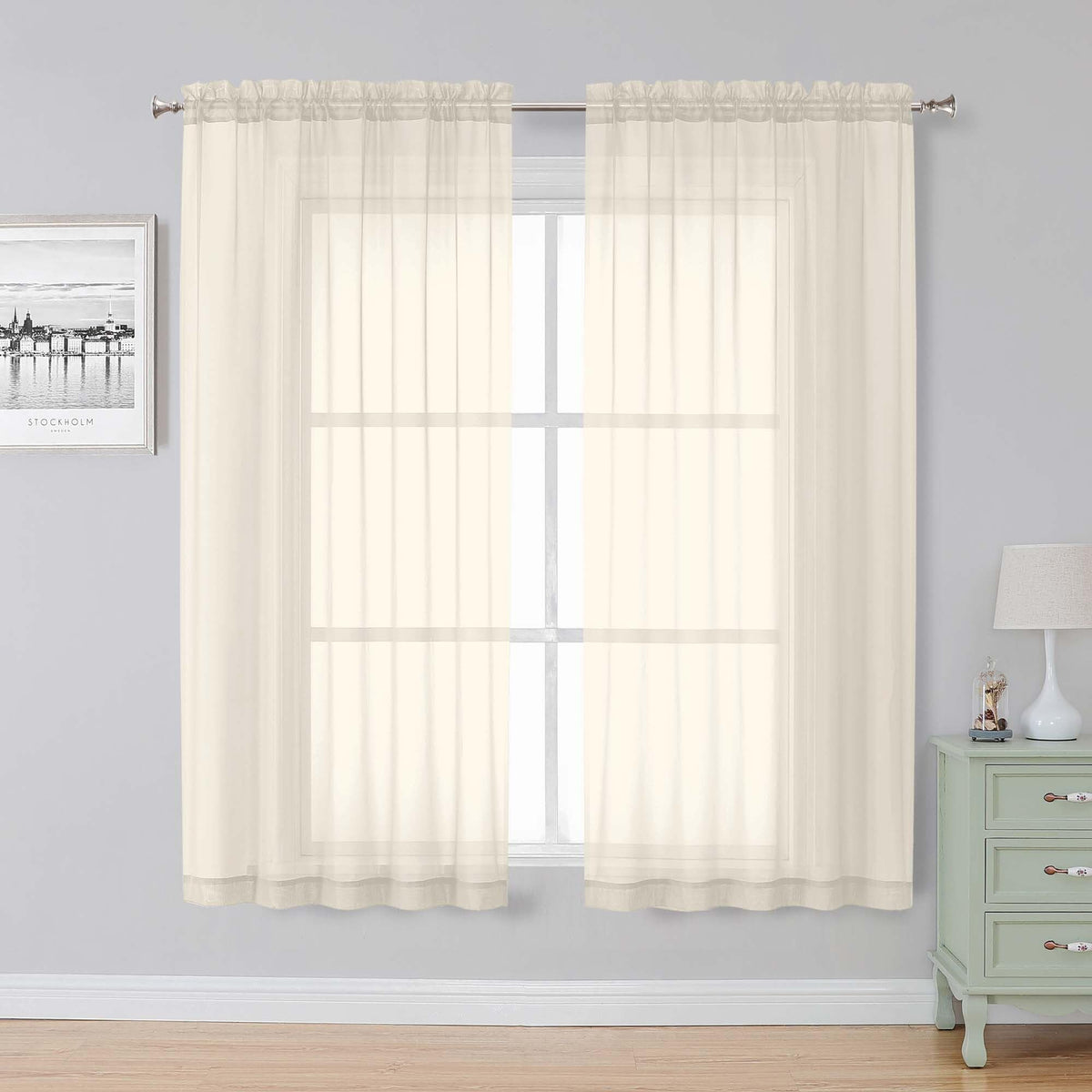 Simplebrand Black Sheer Curtains 84 Inches Long 2 Panels for Living Room