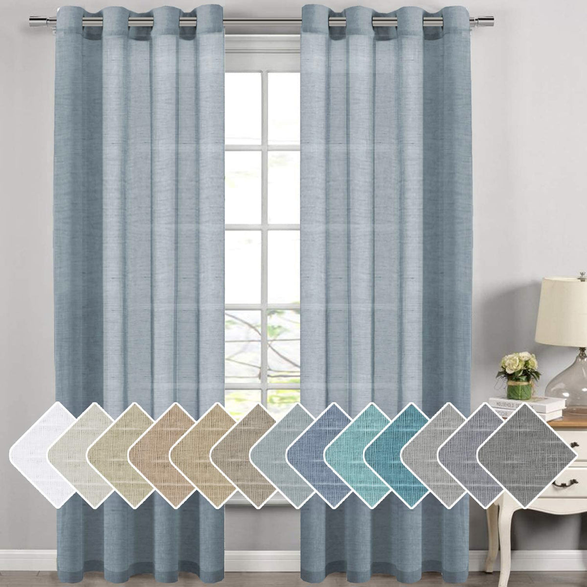 H.VERSAILTEX Natural Linen Sheer Curtains 84" 2 Panels Grommet
