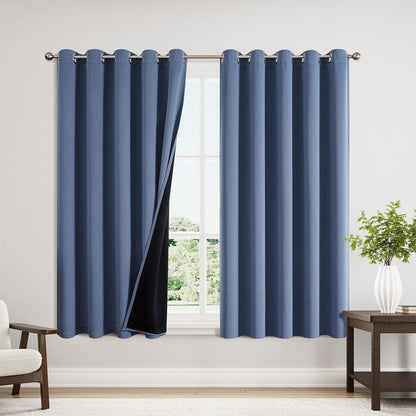 ChrisDowa 100% Blackout Curtains for Bedroom 63 Inch Long with Black Liner
