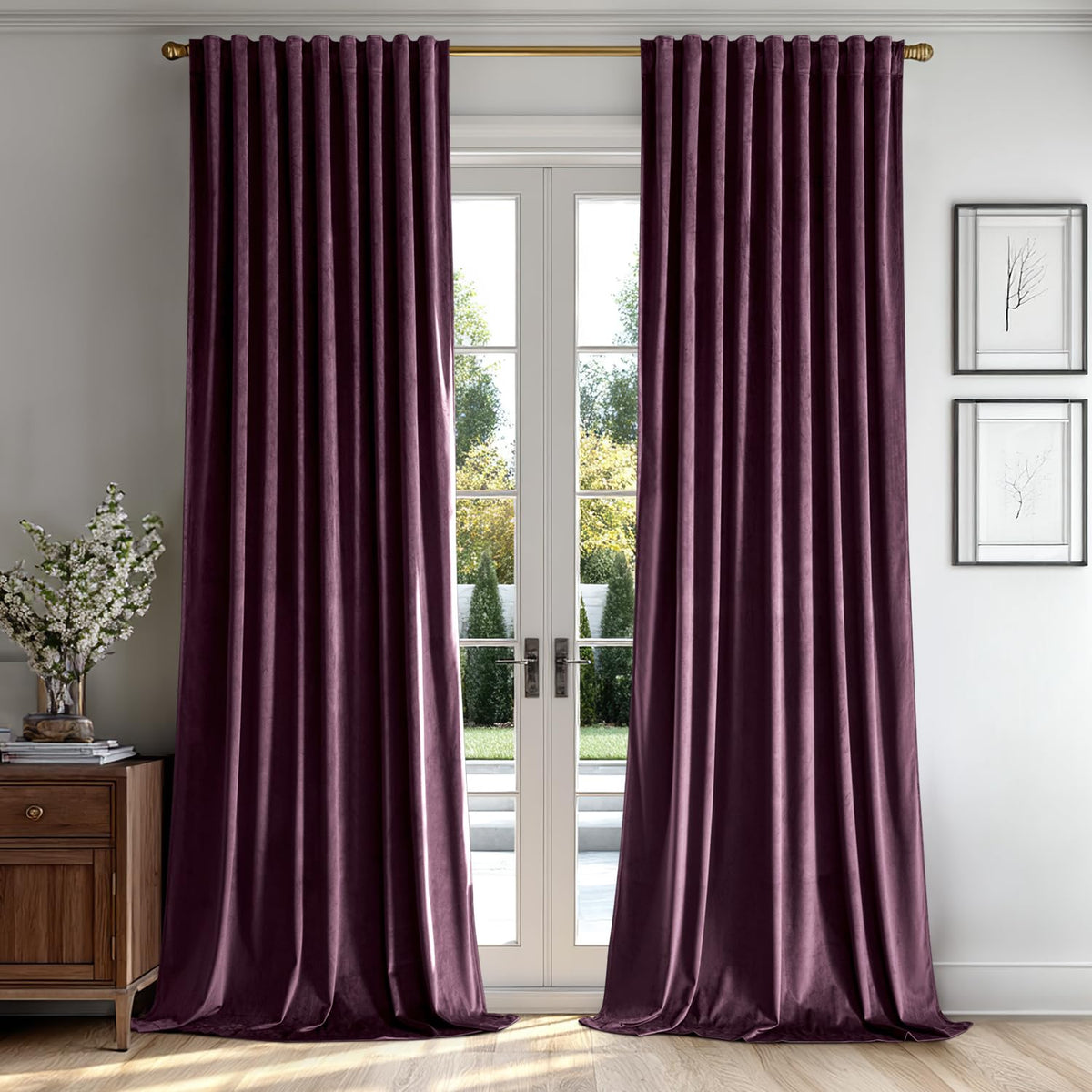 MIULEE Velvet Curtains 52x84 inches 2 Panels Olive Green Blackout Curtains