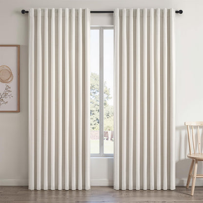 Topfinel Cream Ivory Blackout Curtains & Drapes 84 Inch Length, Beige Pinch Pleat Full Blackout Flax Linen Tab Top Soundproof Curtains with Hooks Rings for Bedroom Living Room Track 2 Panels Set