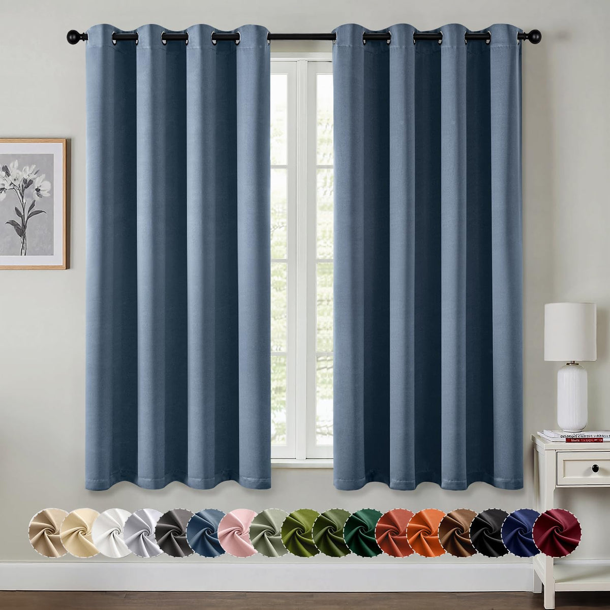 MIULEE Blackout Curtains for Bedroom 2 Panels 40 x 63 Inch Long Navy Blue