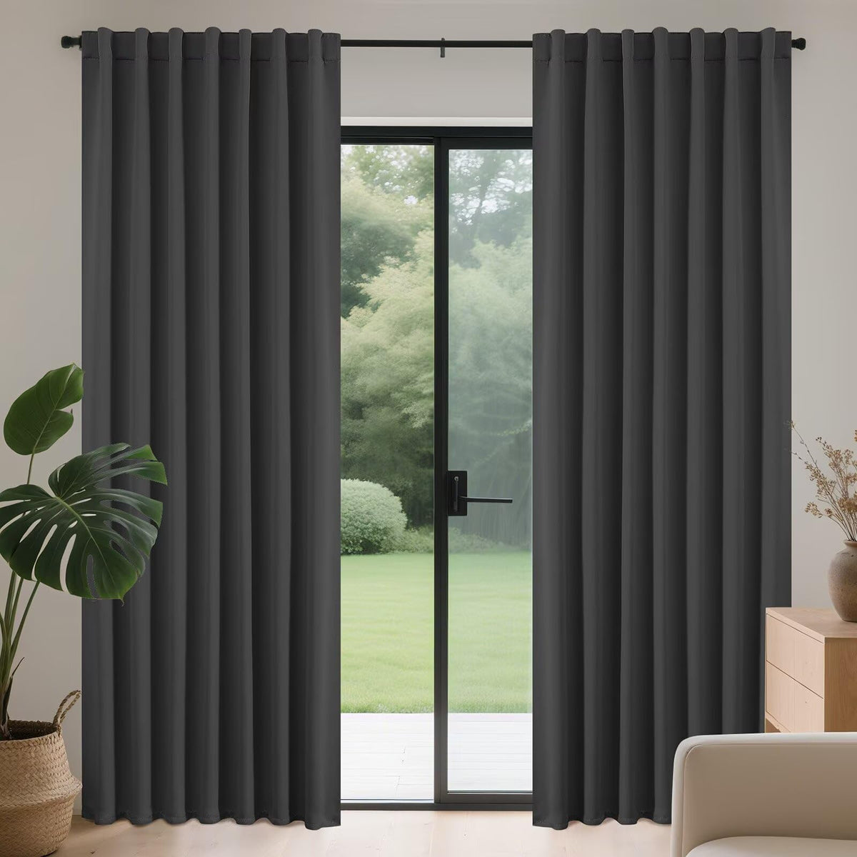 Joydeco Blackout Curtains for Bedroom, Black out curtains 96 inch long 2 Panels, Long Black Drapes with Rod Pocket Back Tab, Room Darkening Noise Reducing & Wrinkle-Free Drapes for Living Room Windows