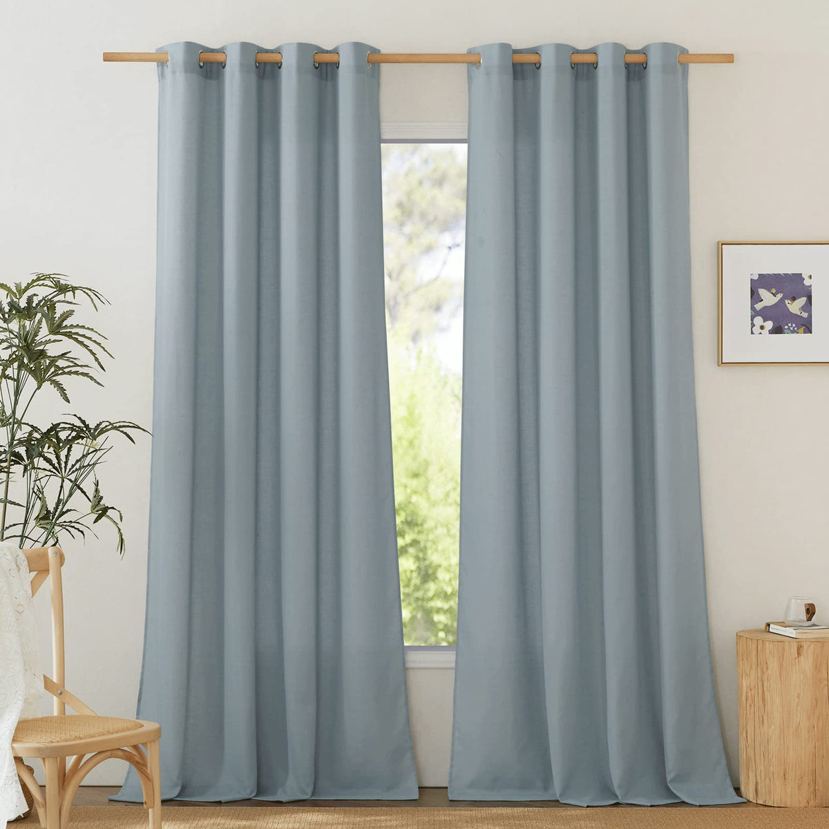 NICETOWN Natural Linen Curtains 84 inch Long 2 Panels Set, Grommet Top Thick Linen Burlap Semi Sheer Vertical Drapes Privacy Assured with Light Filtering for Bedroom/Living Room, W55 x L84