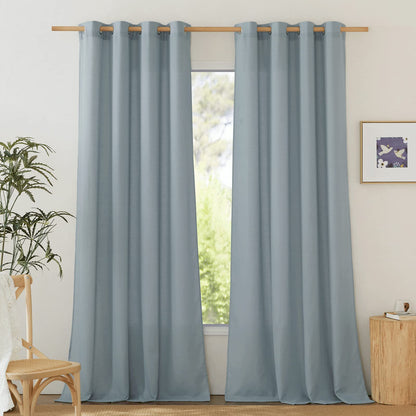 NICETOWN Natural Linen Curtains 84 inch Long 2 Panels Set, Grommet Top Thick Linen Burlap Semi Sheer Vertical Drapes Privacy Assured with Light Filtering for Bedroom/Living Room, W55 x L84