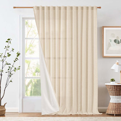 jinchan Linen Curtains Light Filtering Back Tab 50x96 Inch 2 Panels Beige