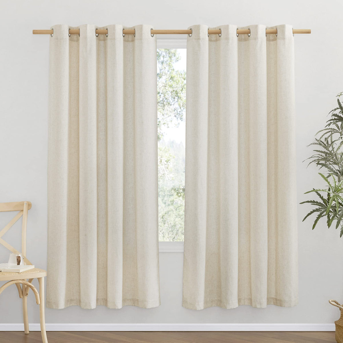 NICETOWN Natural Linen Curtains 84 inch Long 2 Panels Set, Grommet Top Thick Linen Burlap Semi Sheer Vertical Drapes Privacy Assured with Light Filtering for Bedroom/Living Room, W55 x L84