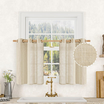 LAMIT Cream Ivory Linen Semi Sheer Curtains 84 inch Length for Bedroom