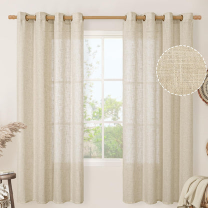 LAMIT Cream Ivory Linen Semi Sheer Curtains 84 inch Length for Bedroom